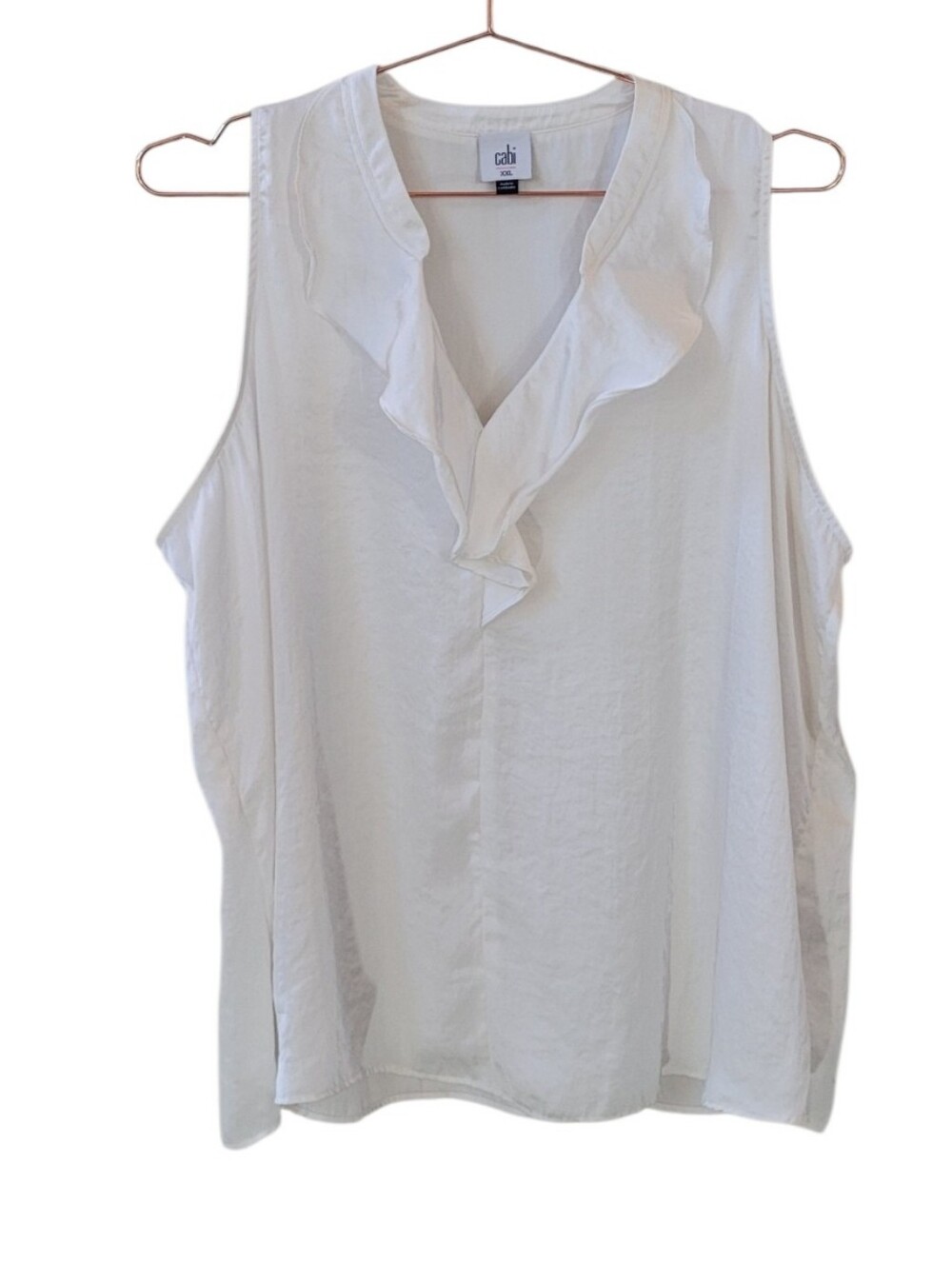 CABI White Sleeveless Cascading Ruffle Showstopper Top # 6529 Size XXL